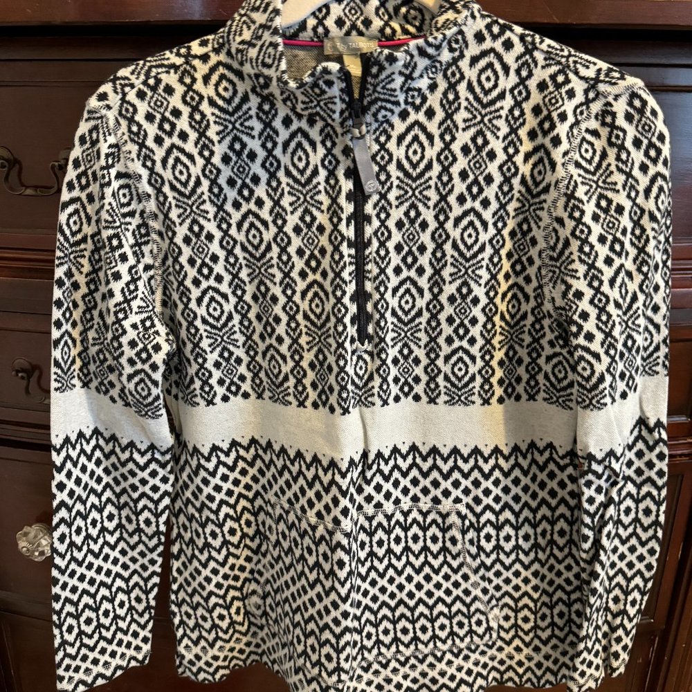 Talbots Half Zip Black & White Knit Top - Size MP